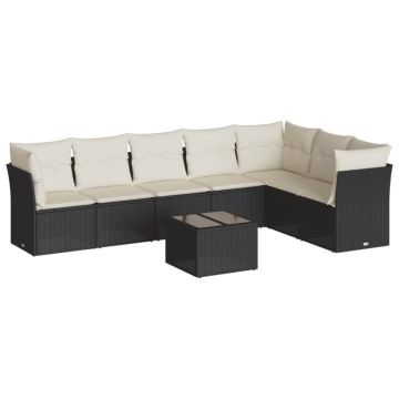 Set mobilier de grădină cu perne, 8 piese, negru, poliratan - Img 2