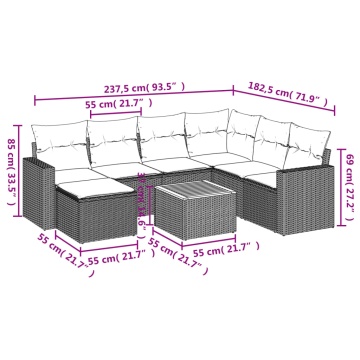 Set mobilier de grădină cu perne, 8 piese, negru, poliratan - Img 3