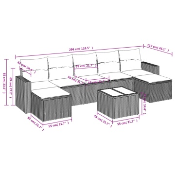 Set mobilier de grădină cu perne, 8 piese, negru, poliratan - Img 3
