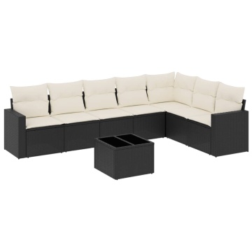Set mobilier de grădină cu perne, 8 piese, negru, poliratan - Img 2