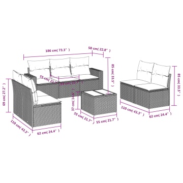 Set mobilier de grădină cu perne, 8 piese, negru, poliratan - Img 3