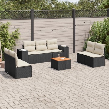 Set mobilier de grădină cu perne, 8 piese, negru, poliratan - Img 1