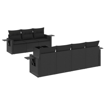 Set mobilier de grădină cu perne, 8 piese, negru, poliratan - Img 2