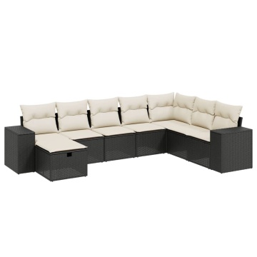 Set mobilier de grădină cu perne, 8 piese, negru, poliratan - Img 2