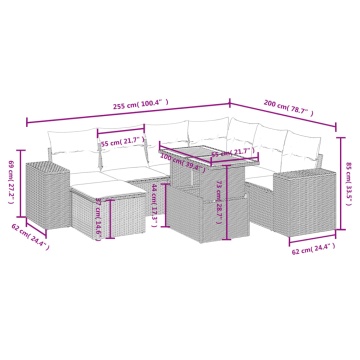Set mobilier de grădină cu perne, 8 piese, negru, poliratan - Img 3