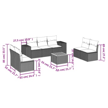 Set mobilier de grădină cu perne, 8 piese, negru, poliratan - Img 3