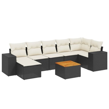 Set mobilier de grădină cu perne, 8 piese, negru, poliratan - Img 2