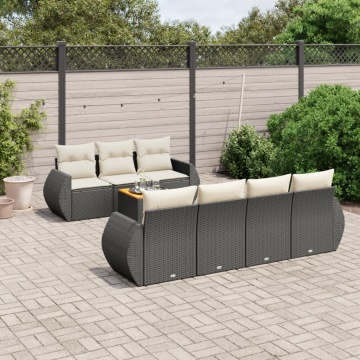 Set mobilier de grădină cu perne, 8 piese, negru, poliratan - Img 1