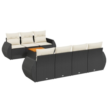 Set mobilier de grădină cu perne, 8 piese, negru, poliratan - Img 2