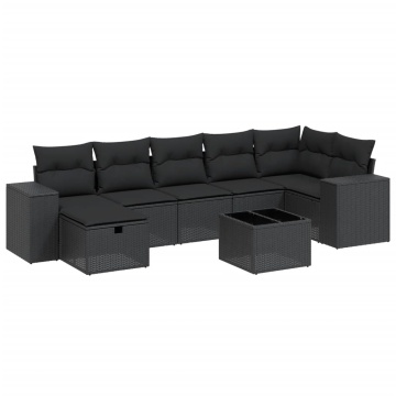 Set mobilier de grădină cu perne, 8 piese, negru, poliratan - Img 2