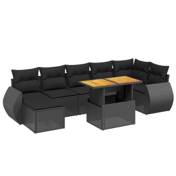 Set mobilier de grădină cu perne, 8 piese, negru, poliratan - Img 2