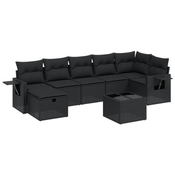 Set mobilier de grădină cu perne, 8 piese, negru, poliratan - Img 2