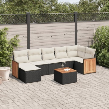 Set mobilier de grădină cu perne, 8 piese, negru, poliratan - Img 1