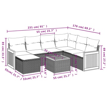 Set mobilier de grădină cu perne, 8 piese, negru, poliratan - Img 3