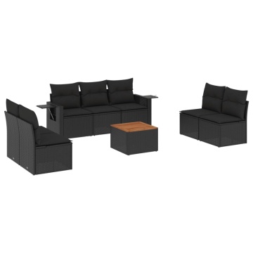 Set mobilier de grădină cu perne, 8 piese, negru, poliratan - Img 2
