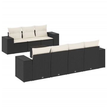 Set mobilier de grădină cu perne, 8 piese, negru, poliratan - Img 2