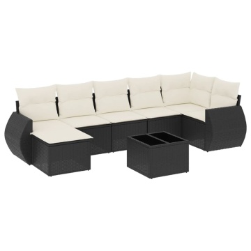 Set mobilier de grădină cu perne, 8 piese, negru, poliratan - Img 2