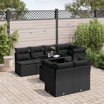 Set mobilier de grădină cu perne, 8 piese, negru, poliratan - Img 1