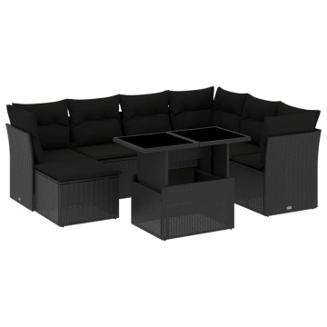 Set mobilier de grădină cu perne, 8 piese, negru, poliratan - Img 2