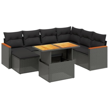 Set mobilier de grădină cu perne, 8 piese, negru, poliratan - Img 2