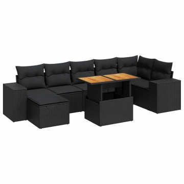 Set mobilier de grădină cu perne, 8 piese, negru, poliratan - Img 2