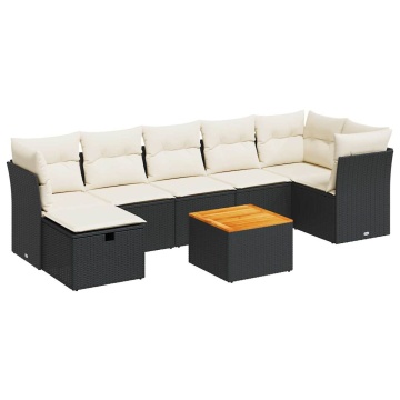Set mobilier de grădină cu perne, 8 piese, negru, poliratan - Img 2
