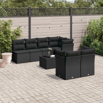 Set mobilier de grădină cu perne, 8 piese, negru, poliratan - Img 1