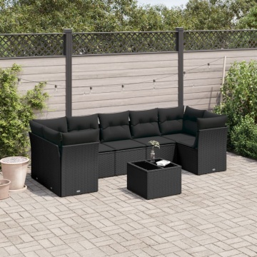 Set mobilier de grădină cu perne, 8 piese, negru, poliratan - Img 1