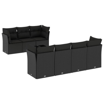 Set mobilier de grădină cu perne, 8 piese, negru, poliratan - Img 2
