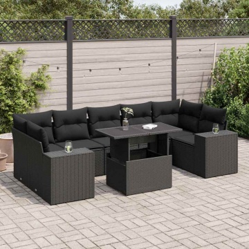 Set mobilier de grădină cu perne, 8 piese, negru, poliratan - Img 1