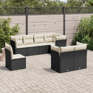 Set mobilier de grădină cu perne, 8 piese, negru, poliratan - Img 1