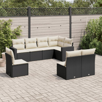 Set mobilier de grădină cu perne, 8 piese, negru, poliratan - Img 1