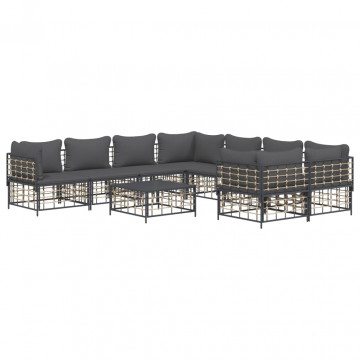 Set mobilier de grădină cu perne, 9 piese, antracit, poliratan - Img 1