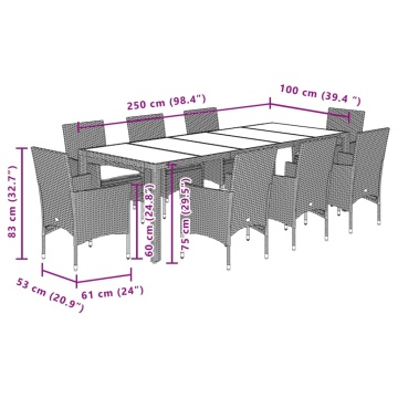Set mobilier de grădină cu perne 9 piese gri poliratan & sticlă - Img 6