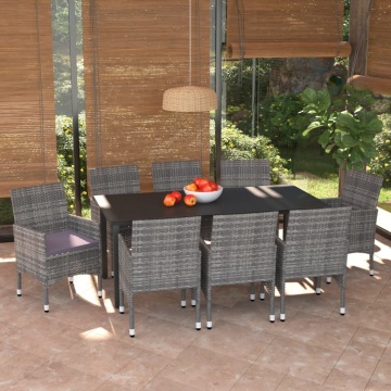 Set mobilier de grădină cu perne, 9 piese, gri, poliratan - Img 1