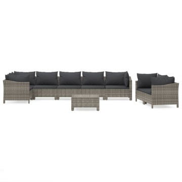 Set mobilier de grădină cu perne, 9 piese, gri, poliratan - Img 2