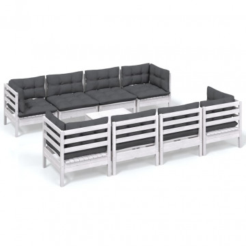Set mobilier de grădină cu perne, 9 piese, lemn masiv de pin - Img 2