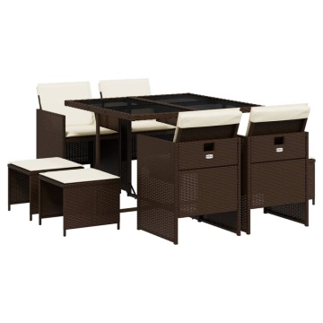 Set mobilier de grădină cu perne, 9 piese, maro, poliratan - Img 2