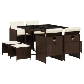 Set mobilier de grădină cu perne, 9 piese, maro, poliratan - Img 2
