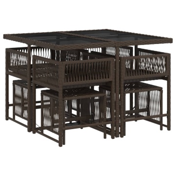Set mobilier de grădină cu perne, 9 piese, maro, poliratan - Img 4