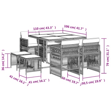 Set mobilier de grădină cu perne, 9 piese, maro, poliratan - Img 5