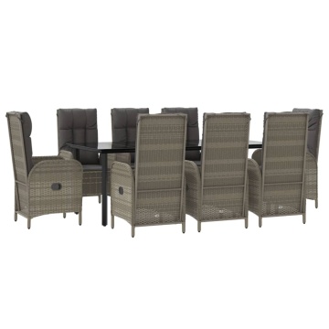 Set mobilier de grădină cu perne, 9 piese, negru/gri, poliratan - Img 3