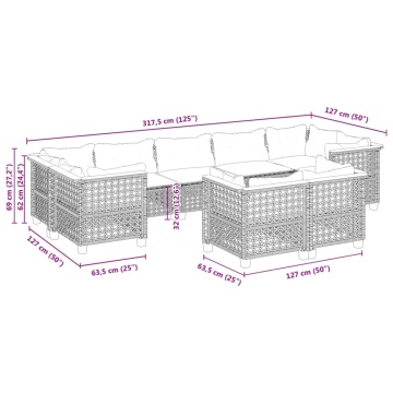 Set mobilier de grădină cu perne, 9 piese, negru, poliratan - Img 5