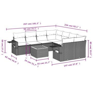 Set mobilier de grădină cu perne, 9 piese, negru, poliratan - Img 3