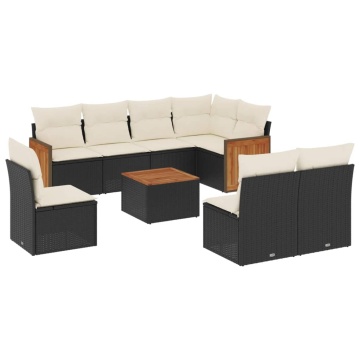 Set mobilier de grădină cu perne, 9 piese, negru, poliratan - Img 2