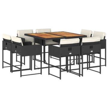 Set mobilier de grădină cu perne, 9 piese, negru, poliratan - Img 2