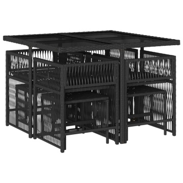Set mobilier de grădină cu perne, 9 piese, negru, poliratan - Img 3