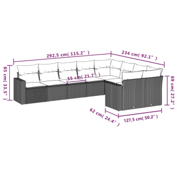 Set mobilier de grădină cu perne, 9 piese, negru, poliratan - Img 3