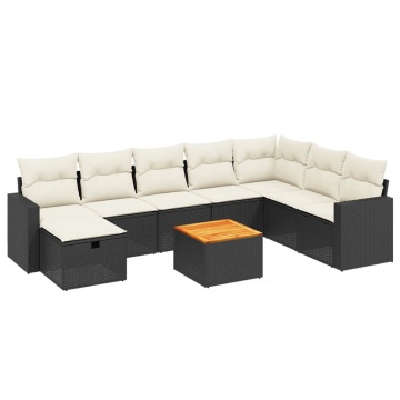 Set mobilier de grădină cu perne, 9 piese, negru, poliratan - Img 2