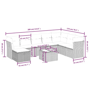 Set mobilier de grădină cu perne, 9 piese, negru, poliratan - Img 4